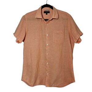 Banana‎ Republic Medium M Linen Shirt Short Sleeve Pink Pocket Button Up Beachy